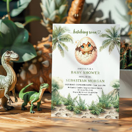 Convites Design de chá de bebê de dinossauro eclodindo em b