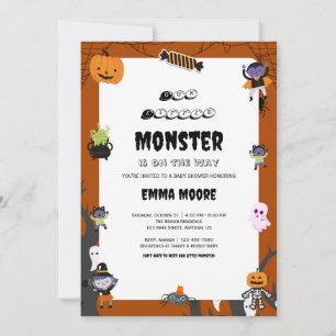 Convites Design de Chá de Bebê de Monstro de Halloween Fofo