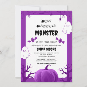 Convites Design de Chá de Bebê do Monstro de Halloween Roxo