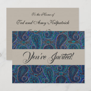 Convites Design de Damasco de Arte Gráfico de Paisley Azul