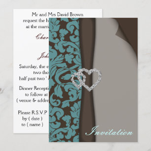 Convites Design de diamante de fita castanha Damask FAUX
