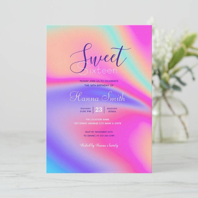 Convites Design de espiral de gradiente holográfico moderno (Em pé/Frente)