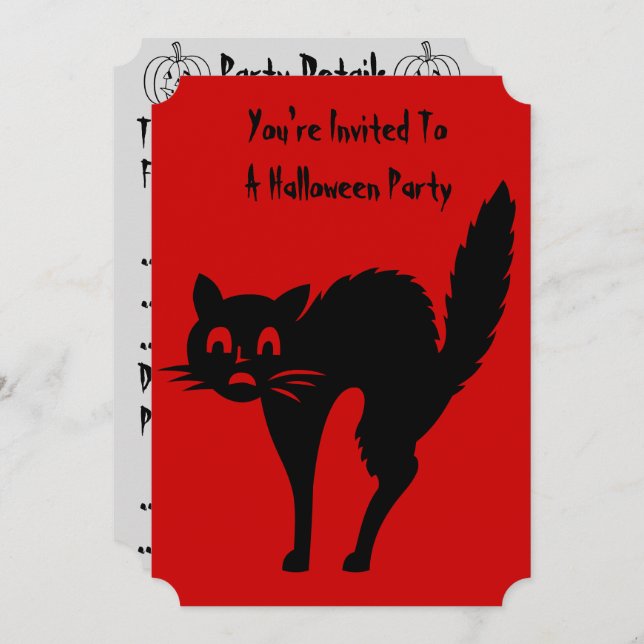 Convites design de gato preto engraçado para o halloween (Frente/Verso)