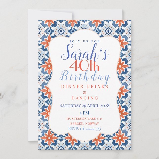 Convites Design de ladrilho bonito e detalhado (Frente)