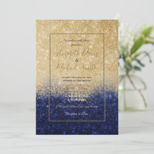 Convites Design de luxo de Ombre Dourado e azul com brilho