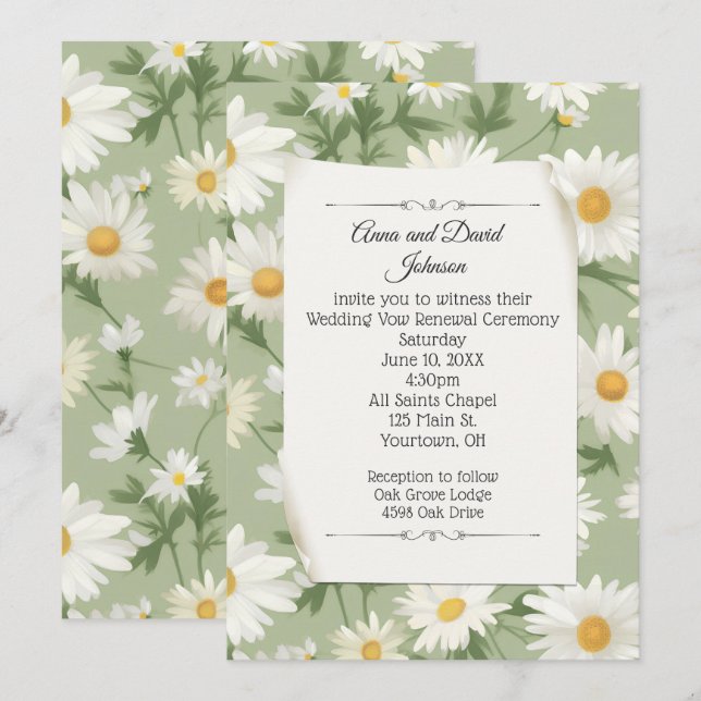 Convites Design de margarida branca para renovação de vírgu (Frente/Verso)