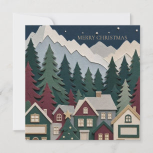 Convites Design de Natal, Vila de Inverno em Papel Recortad