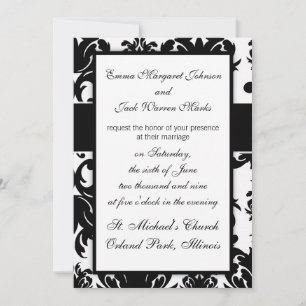 Convites design de ornamentado branco preto-
