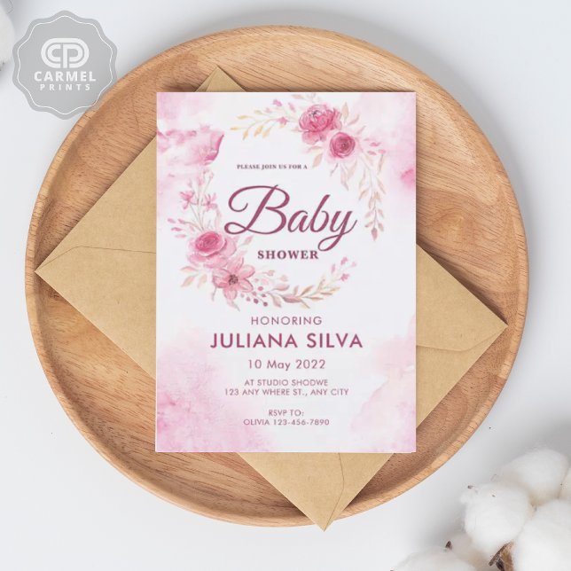 Convites Design de Padrão Floral Rosa Branca Moderna (Modern Pink White Rose Floral Pattern Design Invitation)