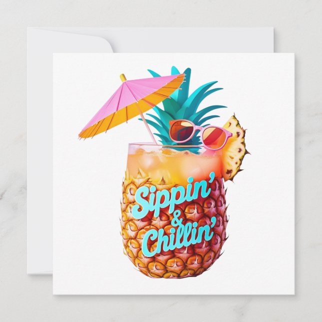 Convites Design de Partido Tropical de Sippin e Chillin (Frente)