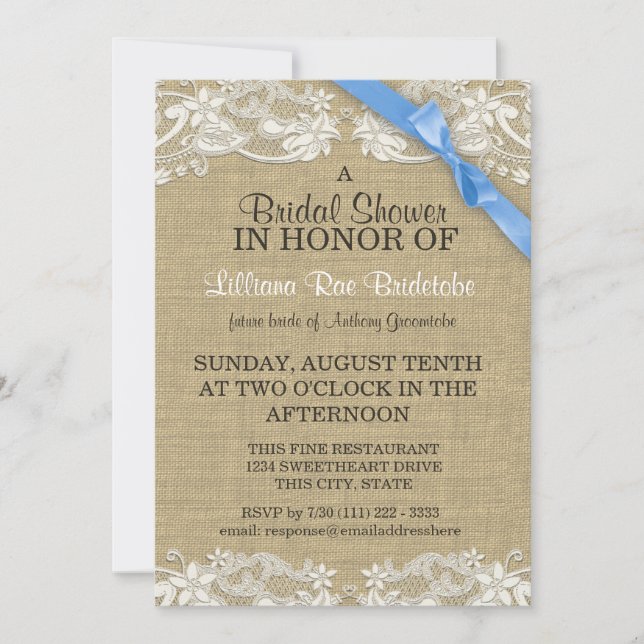 Convites Design de rendas florais e Chá de panela de fita (Frente)