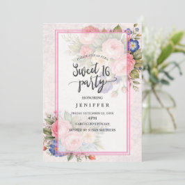 Convites Design de Rosa Floral Personalizada Rústica Vintag