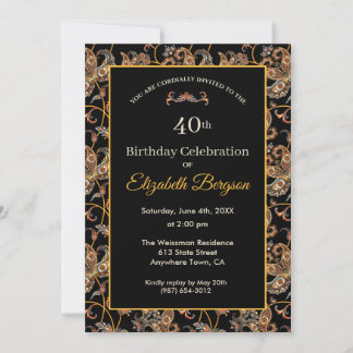 Convites Design de Tapeçaria Vintage no aniversário de 40 a