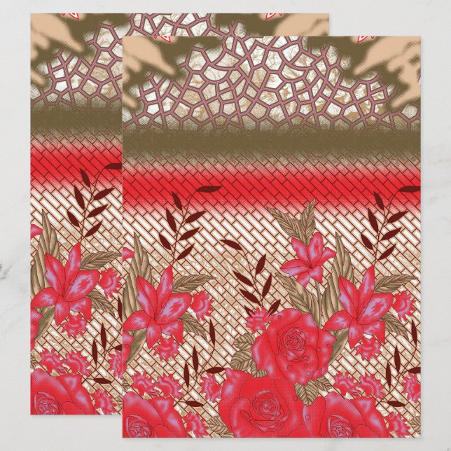 Convites Design de tecido de intricato com padrões florais (Frente/Verso)