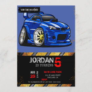 Convites Design de velocidade de carro de músculo azul - E