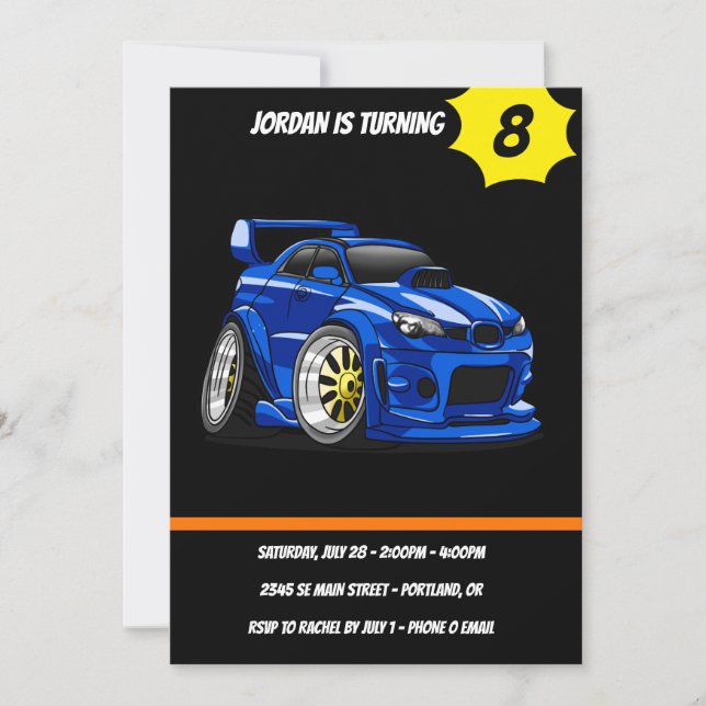 Convites Design de velocidade de carro de músculo azul - Es (Frente)