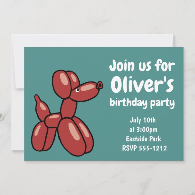 Convites Design divertido de cães de balões vermelhos (Frente)