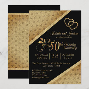 Convites Design do 50º Aniversário do Coração Dourado Vinta