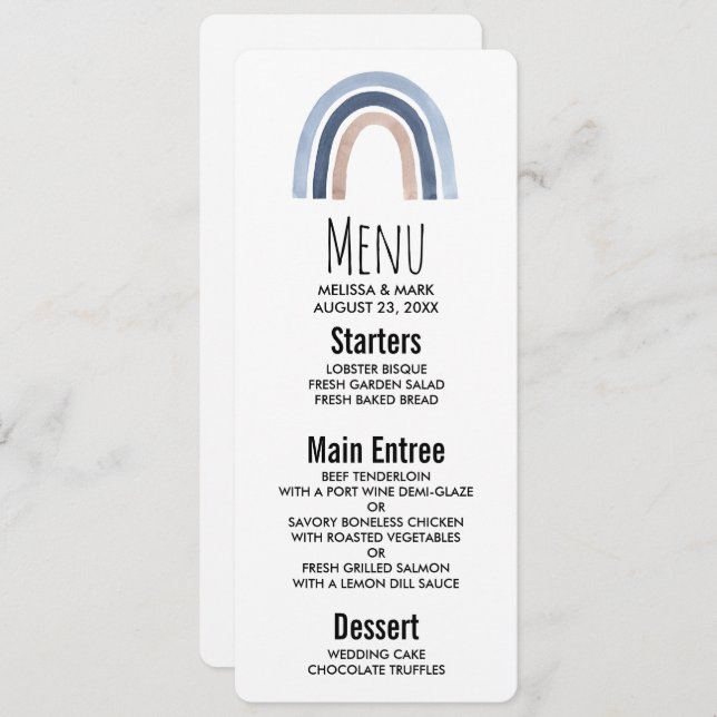 Convites Design do Arco-Íris Azul e Pêssego (Frente/Verso)