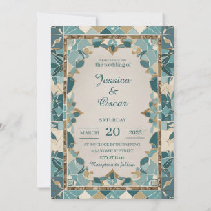 Convites Design do Casamento Mediterrâneo - Teal e Mosaico 