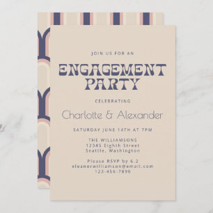 Convites Design do Groovy Retro 70s na Festa de noivado azu