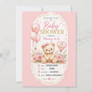 Convites Design doce de xadrez rosa para chá de bebê