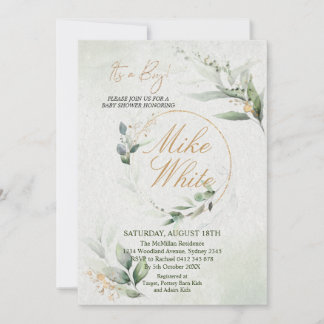 Convites Design Dourado e Verde - É uma Inv Menino