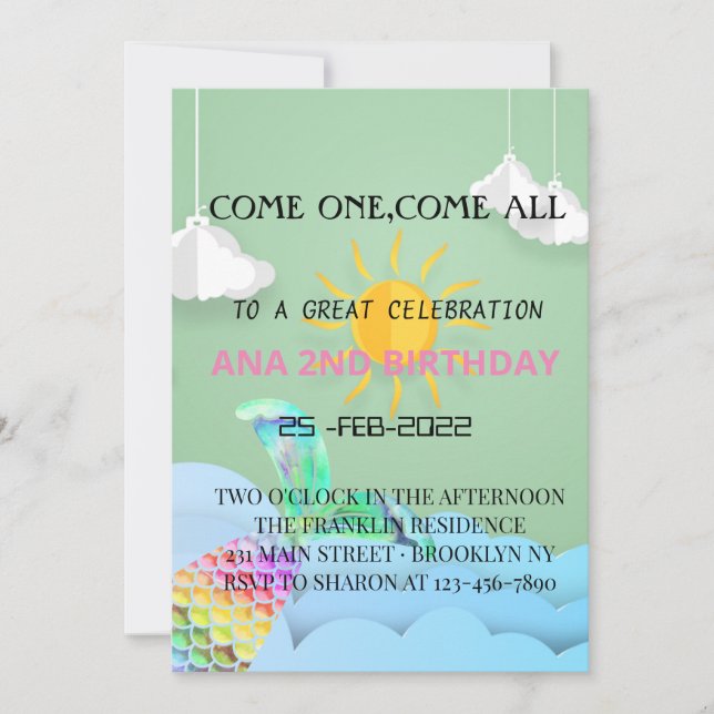 Convites design e sereias do céu excelente e sereias para o (Frente)