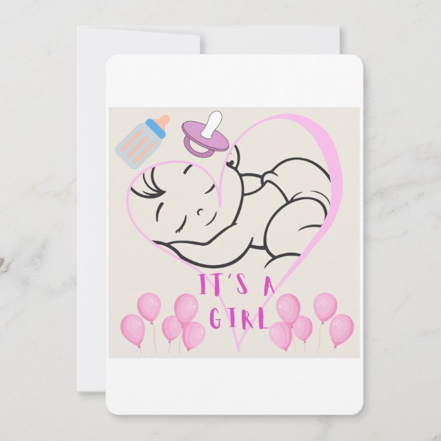Convites design “É uma Menina” para celebrar a chegada  (Frente)