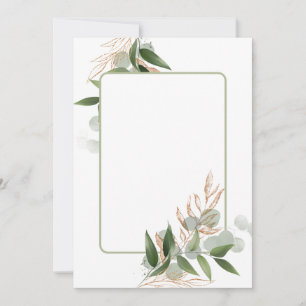 Convites Design em branco com spray de folhas verde-oliva