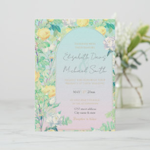 Convites Design floral amarelo-romântico rosas brancas
