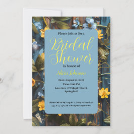 Convites design floral azul e amarelo bonito