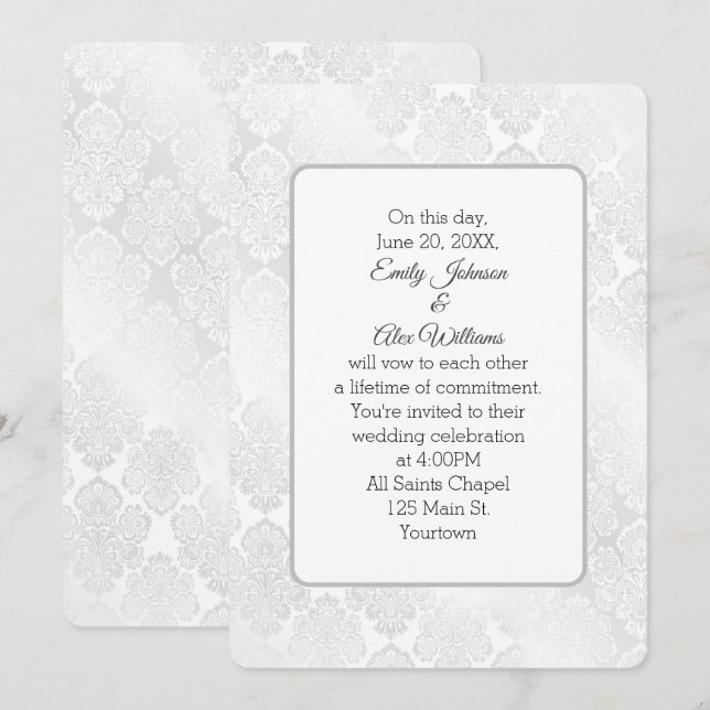 Convites Design Floral de Casamento do Shimmer Silver Damas (Frente/Verso)