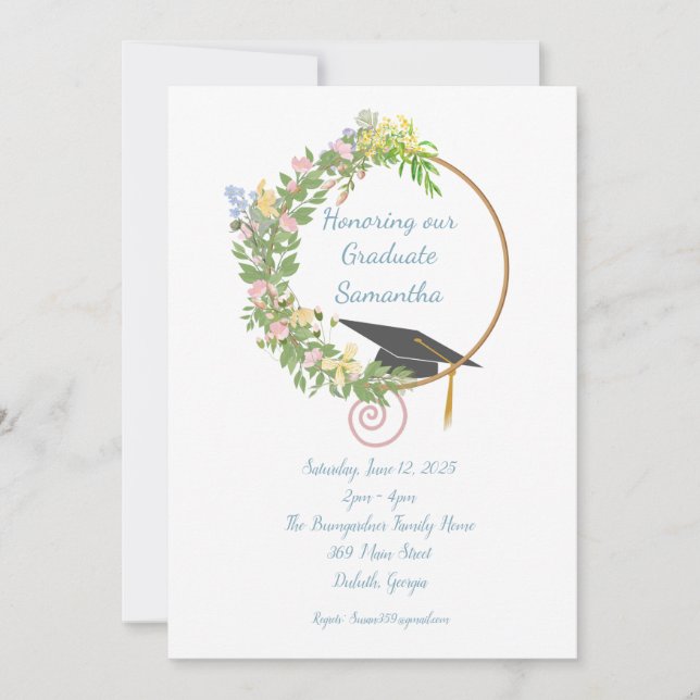 Convites Design Floral de festa de formatura com personaliz (Frente)