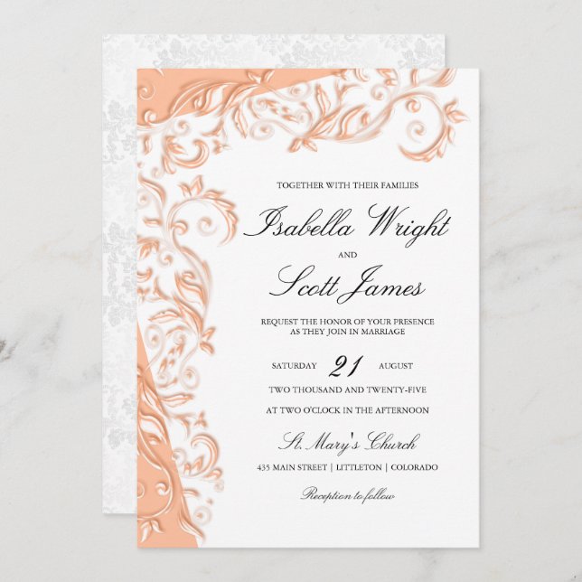 Convites Design Floral de Pêssego bonito (Frente/Verso)