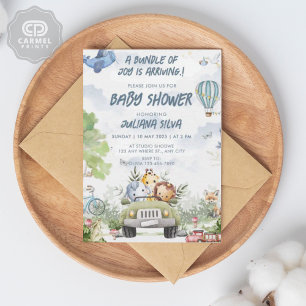 Convites Design Floral do Urso Branco Azul do Céu Moderno