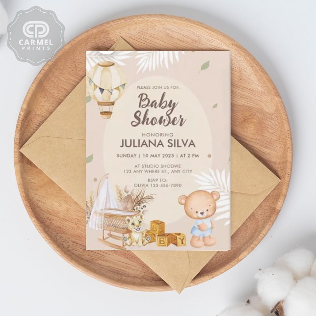 Convites Design Floral do Urso Branco Rosa Moderno (Modern Pink White Teddy Bear Floral Design Invitation)