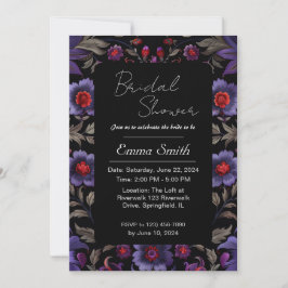Convites Design floral preto e roxo, moderno, escuro