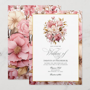 Convites Design Floral Rosa Chic e Dourado