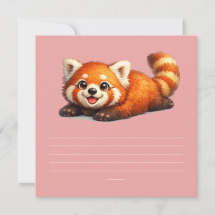 Convites Design Fofo de Panda Vermelho Relaxando Animal Kaw