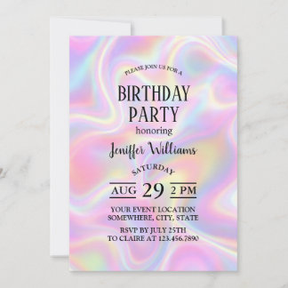 Convites Design Girly Vibrante Pastel Holográfico em Espira