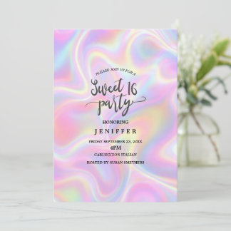 Convites Design Girly Vibrante Pastel Holográfico em Espira