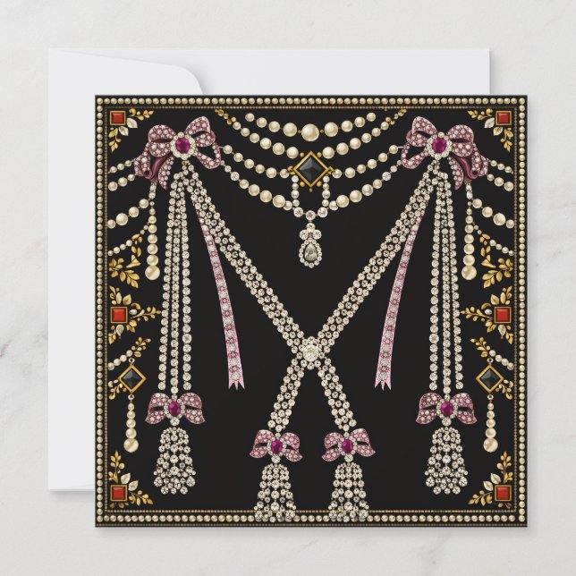 Convites Design Inspirado em Marie Antoinette com Joias (Frente)