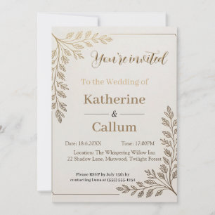 Convites Design Minimalista de Casamento Floral com Folha d