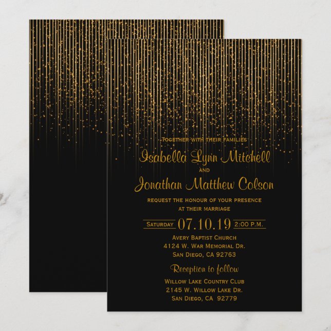 Convites Design ouro de Chá e Casamento Negro (Frente/Verso)