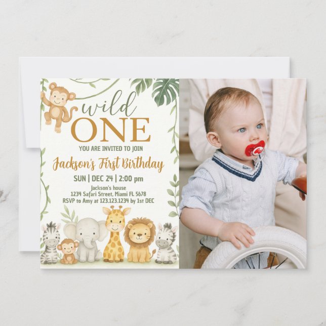 Convites Design para Crianças do Partido Animal Selvagem (Frente)