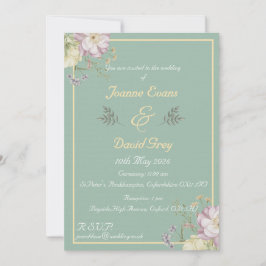 Convites Design verde-sábado, ouro e flor