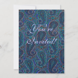 Convites Designer de Boho de Paisley Azul
