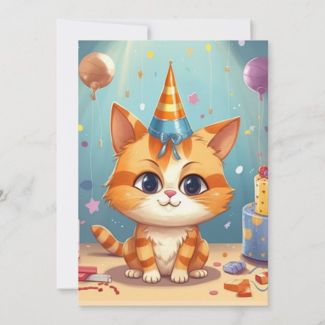 Convites designio temático de gato gato ruivo fofo (Frente)