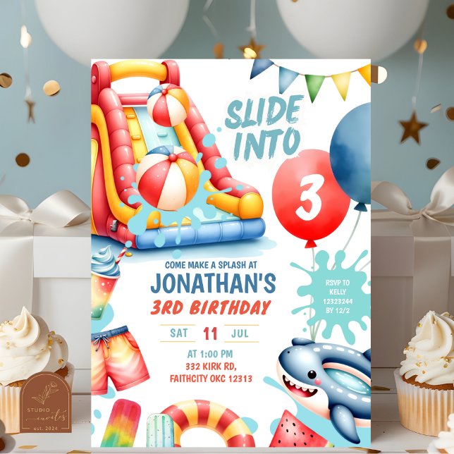 Convites Deslize para dentro de três Festas de aniversário  (Criador carregado)